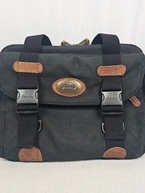 Cabela's Heavy Duty Canvas Messenger Laptop Travel Bag I  Leather Trim I Black